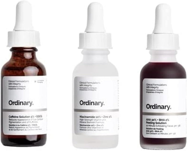 The New Ordinary Face Serum Set! Caffeine Solution 5% + AHA 30% + BHA 2% + B5! Niacinamide 10% + Zinc 1%! Help Fight Visible Blemishes And Improve The Look Of Skin Texture & Radiance!